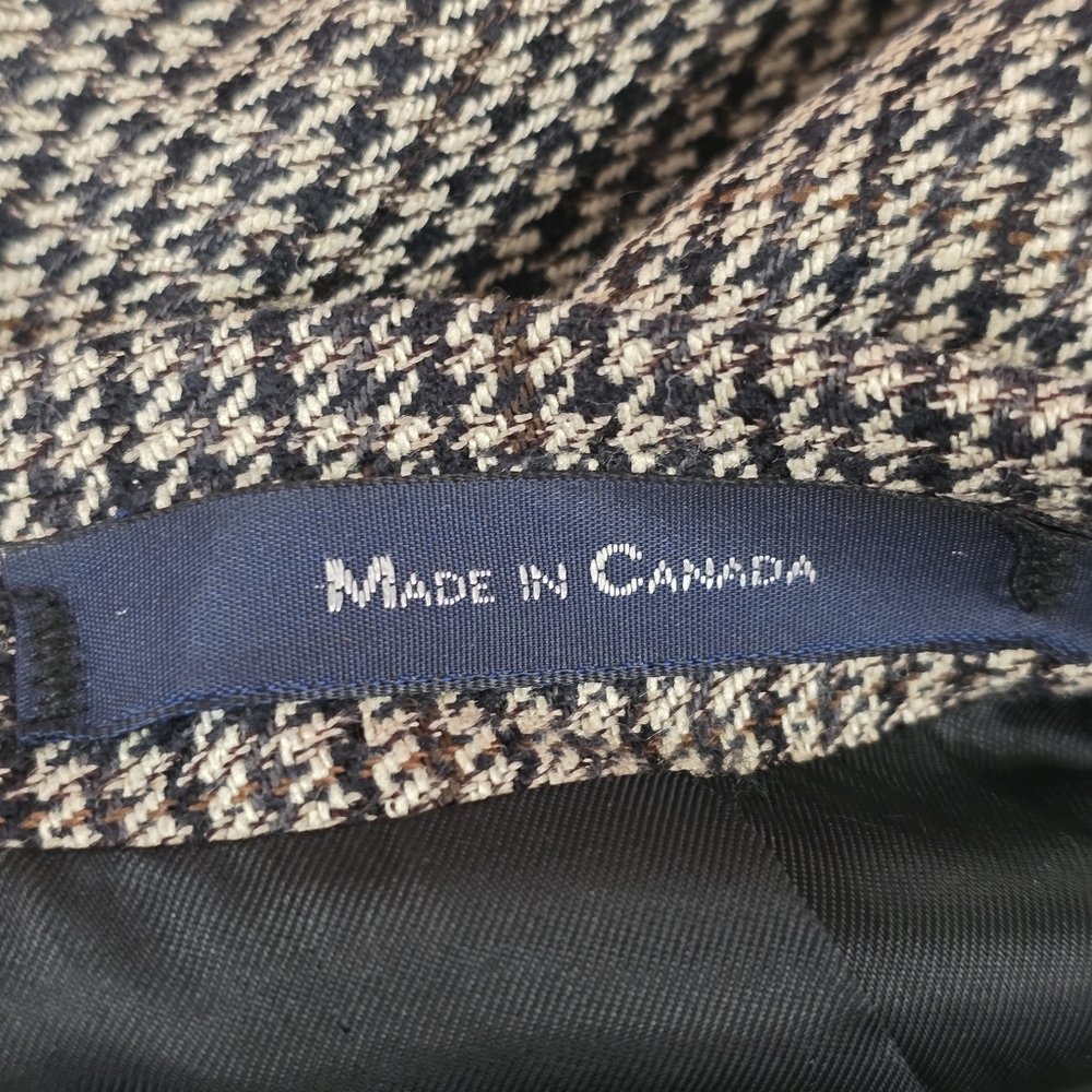 Vintage 90s Ralph Lauren Silk Wool Houndstooth Blazer Black Tan Brown Gray 48R - Picture 9 of 11